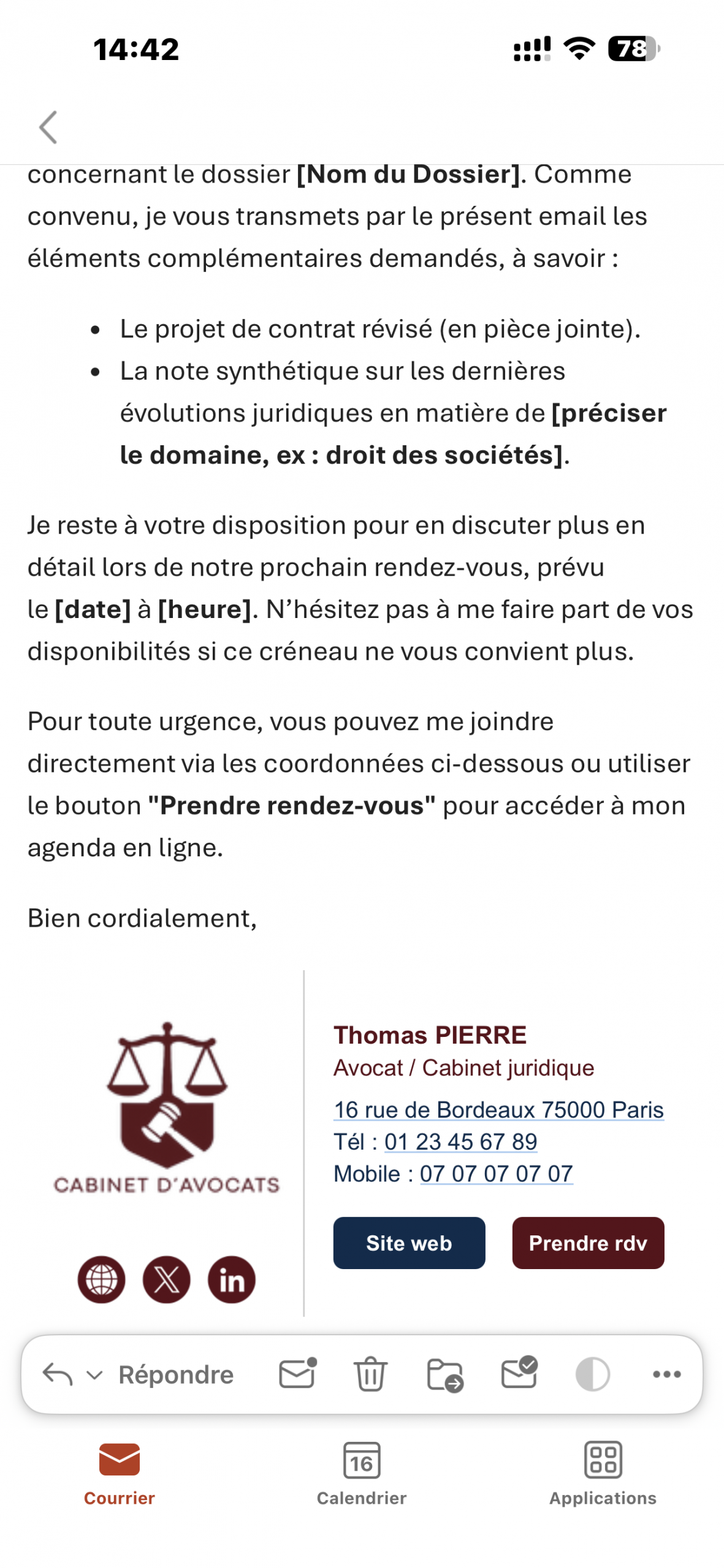 Exemple de signature mail pour avocat